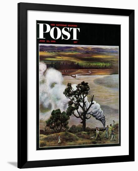 "Steam Engine Along the Missouri," Saturday Evening Post Cover, June 22, 1946-John Falter-Framed Giclee Print