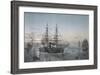 Steam Frigate in Port of Valletta (Malta), Nighttime, Color Lithograph by Lebreton, 19th Century-null-Framed Giclee Print