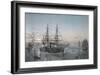Steam Frigate in Port of Valletta (Malta), Nighttime, Color Lithograph by Lebreton, 19th Century-null-Framed Giclee Print