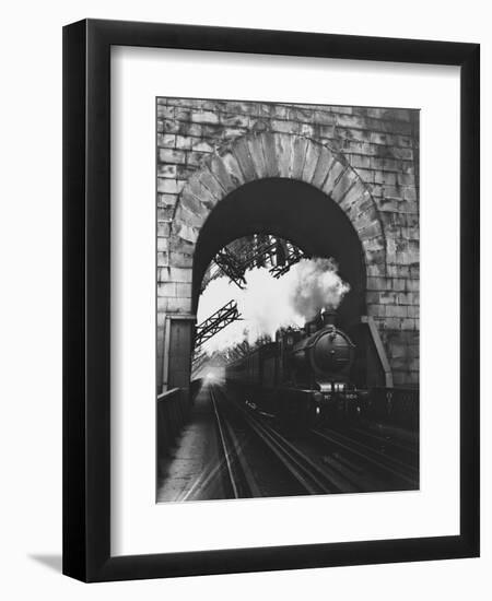 Steam Locomotive at Firth of Forth Bridge-null-Framed Premium Photographic Print