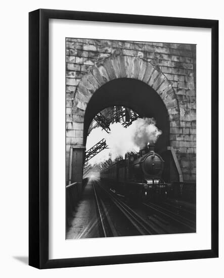 Steam Locomotive at Firth of Forth Bridge-null-Framed Photographic Print