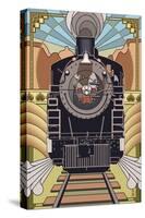 Steam Locomotive - Deco Style-Lantern Press-Stretched Canvas