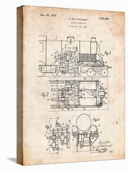 Steam Locomotive Patent-Cole Borders-Stretched Canvas