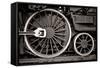 Steam Locomotive Wheel Detail In Warm Black And White-mishoo-Framed Stretched Canvas