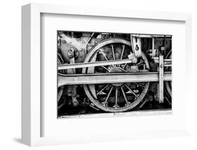 Steam Locomotive Wheels B&W-null-Framed Art Print