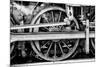 Steam Locomotive Wheels B&W-null-Mounted Art Print