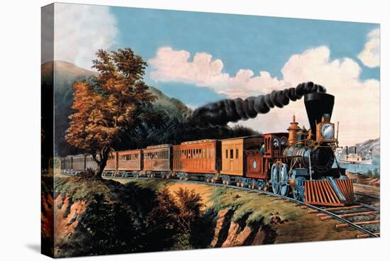 Steam Locomotive-Currier & Ives-Stretched Canvas