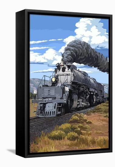 Steam Locomotive-Lantern Press-Framed Stretched Canvas