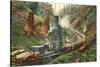 Steam Lumber Mill on Tracks-null-Stretched Canvas