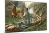 Steam Lumber Mill on Tracks-null-Mounted Art Print