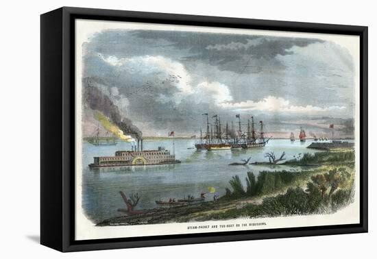 Steam-Packet and Tug-Boat on the Mississippi, USA, C1875-null-Framed Stretched Canvas