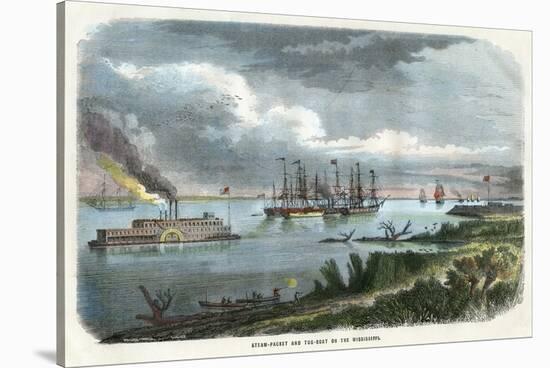 Steam-Packet and Tug-Boat on the Mississippi, USA, C1875-null-Stretched Canvas