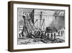 Steam-Powered Ice Elevator, Hudson River Near New York, USA, 1875-null-Framed Giclee Print