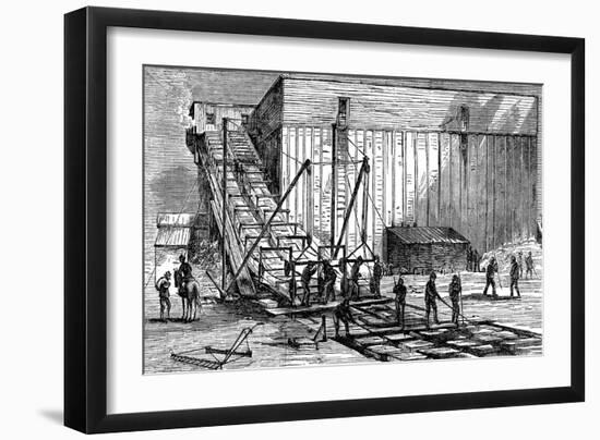 Steam-Powered Ice Elevator, Hudson River Near New York, USA, 1875-null-Framed Giclee Print