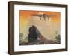 Steam Powered Locomotive and Ford Tri-Motor Airplane Speeding Through in Rural Landscape-null-Framed Premium Giclee Print