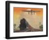 Steam Powered Locomotive and Ford Tri-Motor Airplane Speeding Through in Rural Landscape-null-Framed Premium Giclee Print