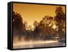 Steam Rises off Pond at Pioneer Park at Sunrise, Washington, USA-Brent Bergherm-Framed Stretched Canvas