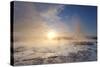 Steam Rising from Geothermal Pools at Sunrise in Winter, Geysir, Haukardalur Valley-Lee Frost-Stretched Canvas