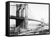 Steam Ship Passing Underneath Brooklyn Bridge-null-Framed Stretched Canvas