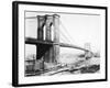 Steam Ship Passing Underneath Brooklyn Bridge-null-Framed Photographic Print