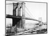 Steam Ship Passing Underneath Brooklyn Bridge-null-Mounted Photographic Print