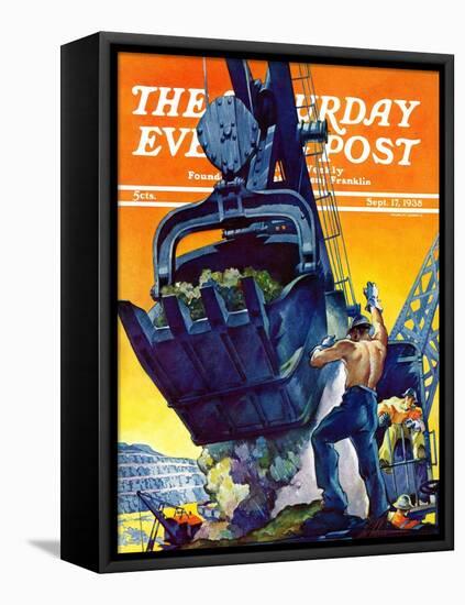 "Steam Shovel," Saturday Evening Post Cover, September 17, 1938-Ski Weld-Framed Stretched Canvas