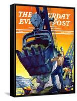 "Steam Shovel," Saturday Evening Post Cover, September 17, 1938-Ski Weld-Framed Stretched Canvas