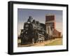 Steam Train and Grain Elevator in Western Development Museum, Saskatchewan, Canada-Walter Bibikow-Framed Premium Photographic Print