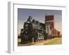 Steam Train and Grain Elevator in Western Development Museum, Saskatchewan, Canada-Walter Bibikow-Framed Premium Photographic Print