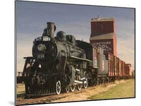 Steam Train and Grain Elevator in Western Development Museum, Saskatchewan, Canada-Walter Bibikow-Mounted Premium Photographic Print