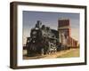 Steam Train and Grain Elevator in Western Development Museum, Saskatchewan, Canada-Walter Bibikow-Framed Photographic Print