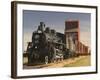 Steam Train and Grain Elevator in Western Development Museum, Saskatchewan, Canada-Walter Bibikow-Framed Photographic Print