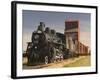 Steam Train and Grain Elevator in Western Development Museum, Saskatchewan, Canada-Walter Bibikow-Framed Photographic Print