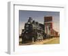 Steam Train and Grain Elevator in Western Development Museum, Saskatchewan, Canada-Walter Bibikow-Framed Photographic Print