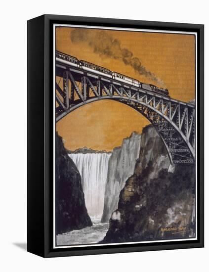Steam Train Crossing the Bridge over the Zambesi River at Victoria Falls-null-Framed Stretched Canvas