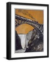 Steam Train Crossing the Bridge over the Zambesi River at Victoria Falls-null-Framed Art Print