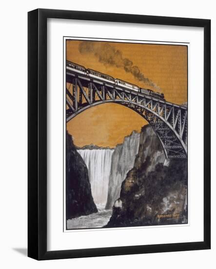 Steam Train Crossing the Bridge over the Zambesi River at Victoria Falls-null-Framed Art Print