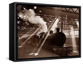 Steam Train Leaving Euston Station, April 1928-null-Framed Stretched Canvas