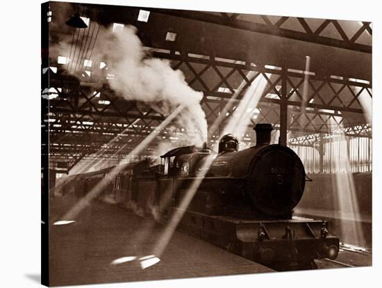 Steam Train Leaving Euston Station, April 1928-null-Stretched Canvas