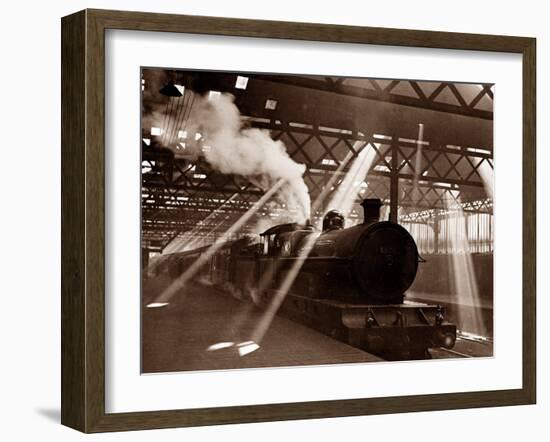 Steam Train Leaving Euston Station, April 1928-null-Framed Premium Photographic Print