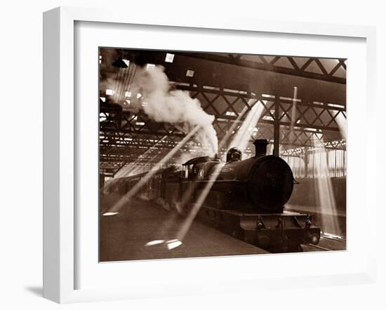 Steam Train Leaving Euston Station, April 1928-null-Framed Premium Photographic Print