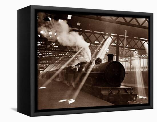 Steam Train Leaving Euston Station, April 1928-null-Framed Stretched Canvas