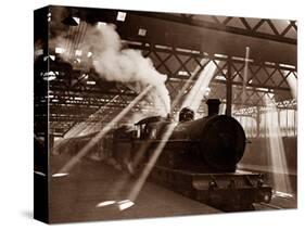 Steam Train Leaving Euston Station, April 1928-null-Stretched Canvas