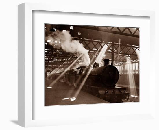 Steam Train Leaving Euston Station, April 1928-null-Framed Photographic Print