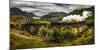 Steam train moving on old bridge, Scotland-null-Mounted Premium Photographic Print