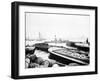 Steam Tug Moving Between Barges on the Thames, London, C1905-null-Framed Photographic Print