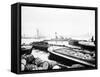 Steam Tug Moving Between Barges on the Thames, London, C1905-null-Framed Stretched Canvas