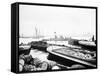 Steam Tug Moving Between Barges on the Thames, London, C1905-null-Framed Stretched Canvas