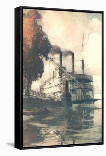 Steamboat at Dock-null-Framed Stretched Canvas
