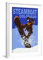 Steamboat, Colorado - Colorblocked Snowboarder-Lantern Press-Framed Art Print